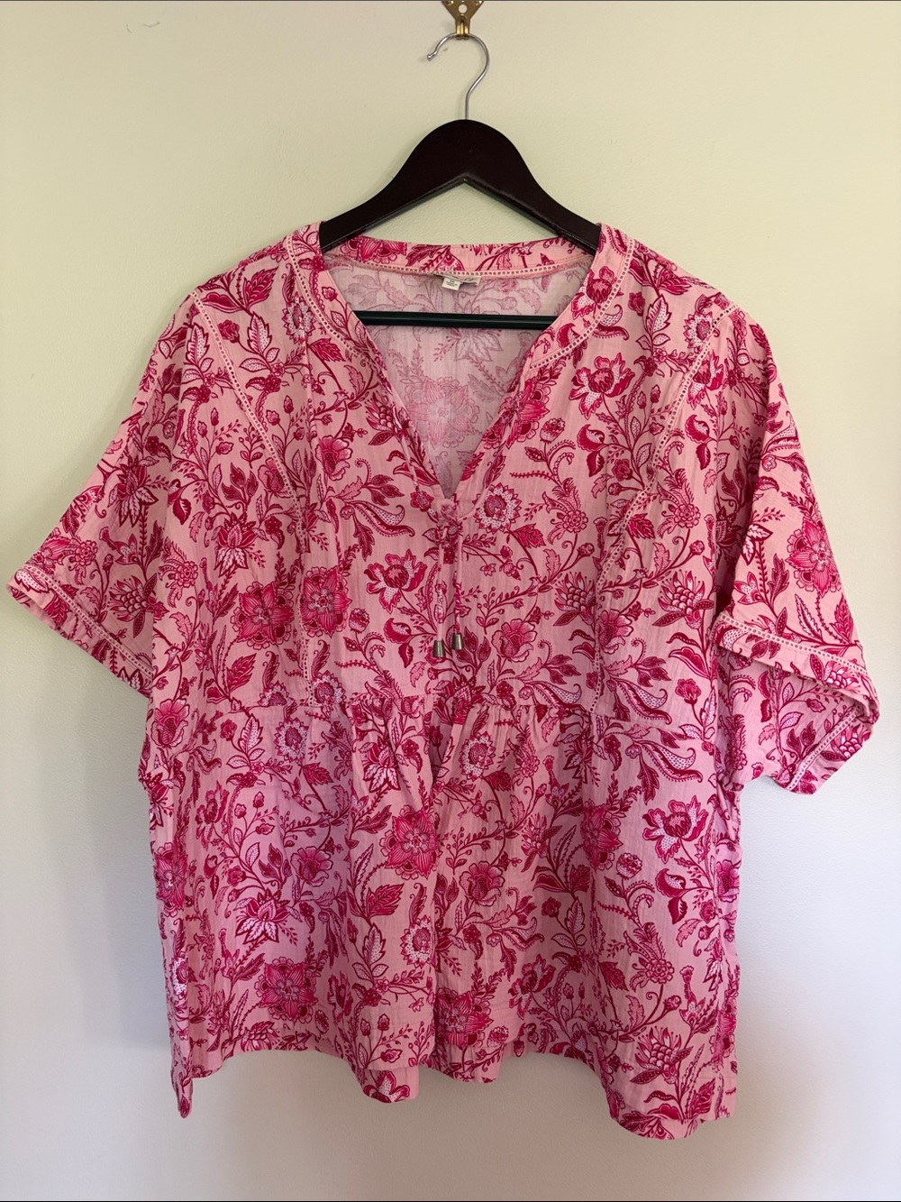 Wonderly Pink Floral Split-Neck Tunic 1X